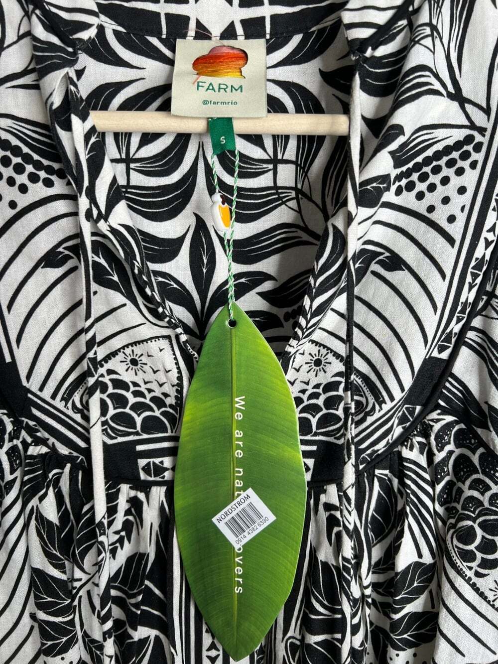 Farm Rio Monochrome Elegance Scarf Print Long Sleeve Linen Blend Dress Sz S NEW - Picture 10 of 11